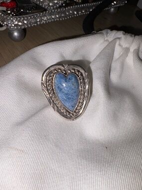 Silver and Blue Heart-Shaped Women's Ring
